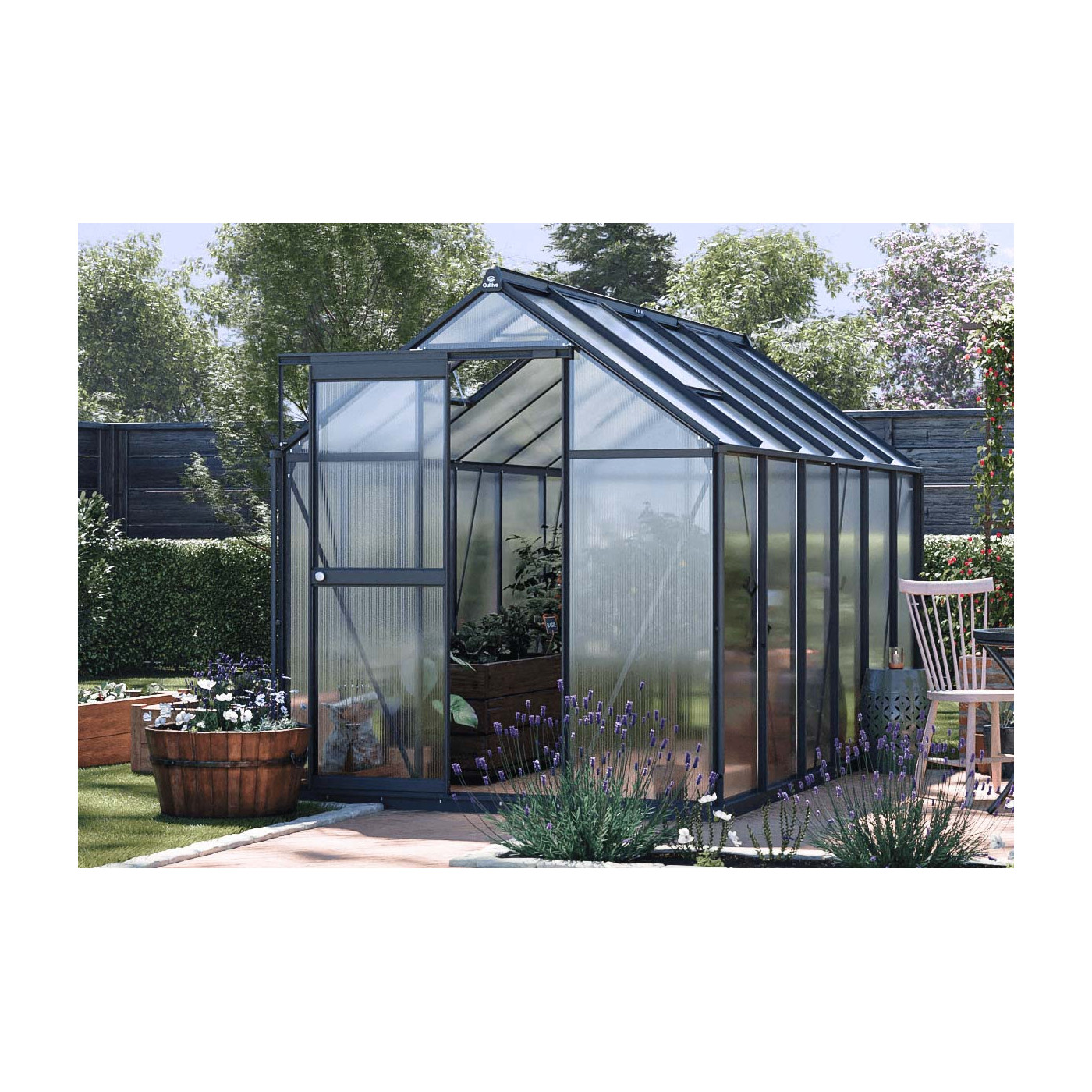 przód czarnej szklarni na rozsady "slide in" z poliwęglanu