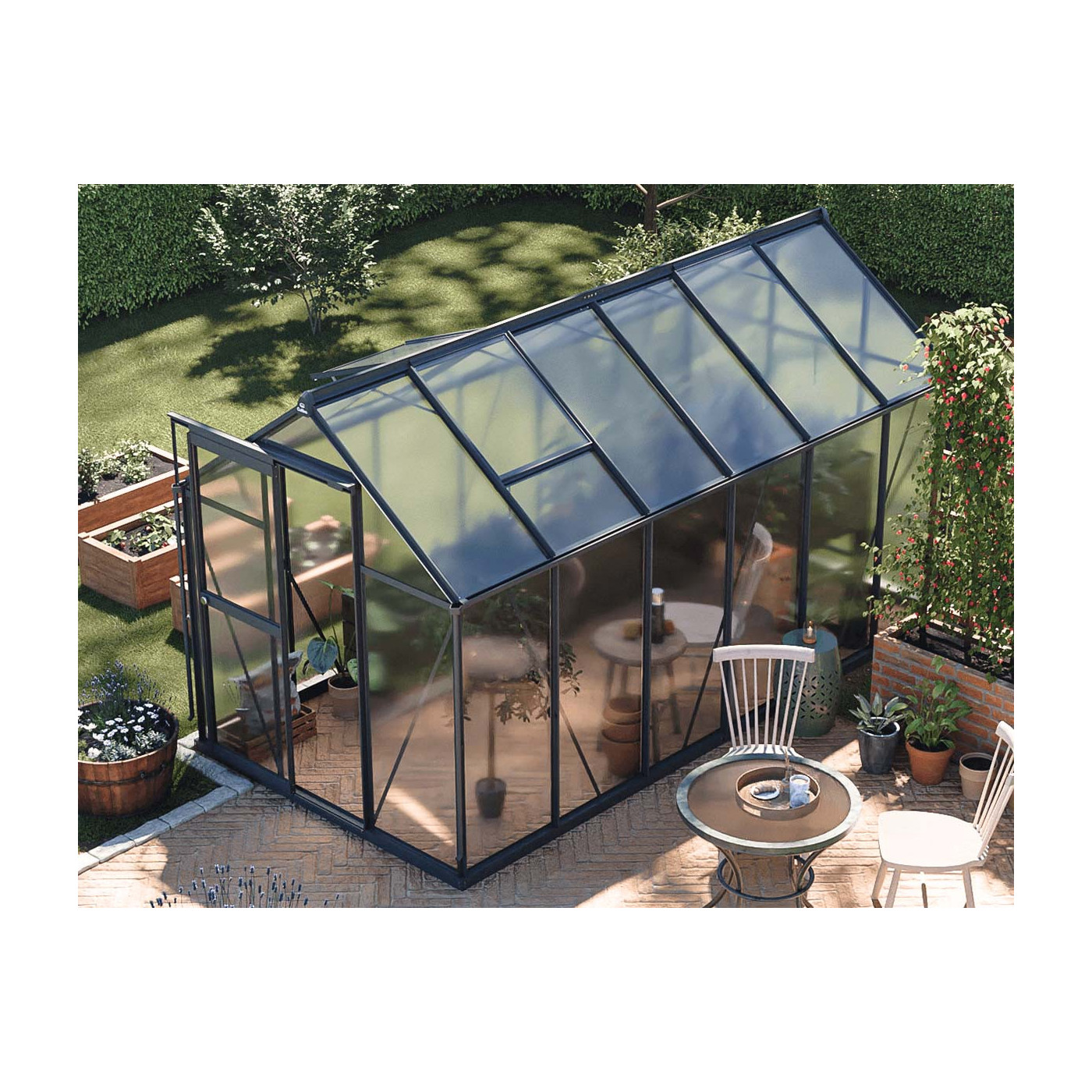 rysunek z wymiarami szklarni na warzywa "slide in"