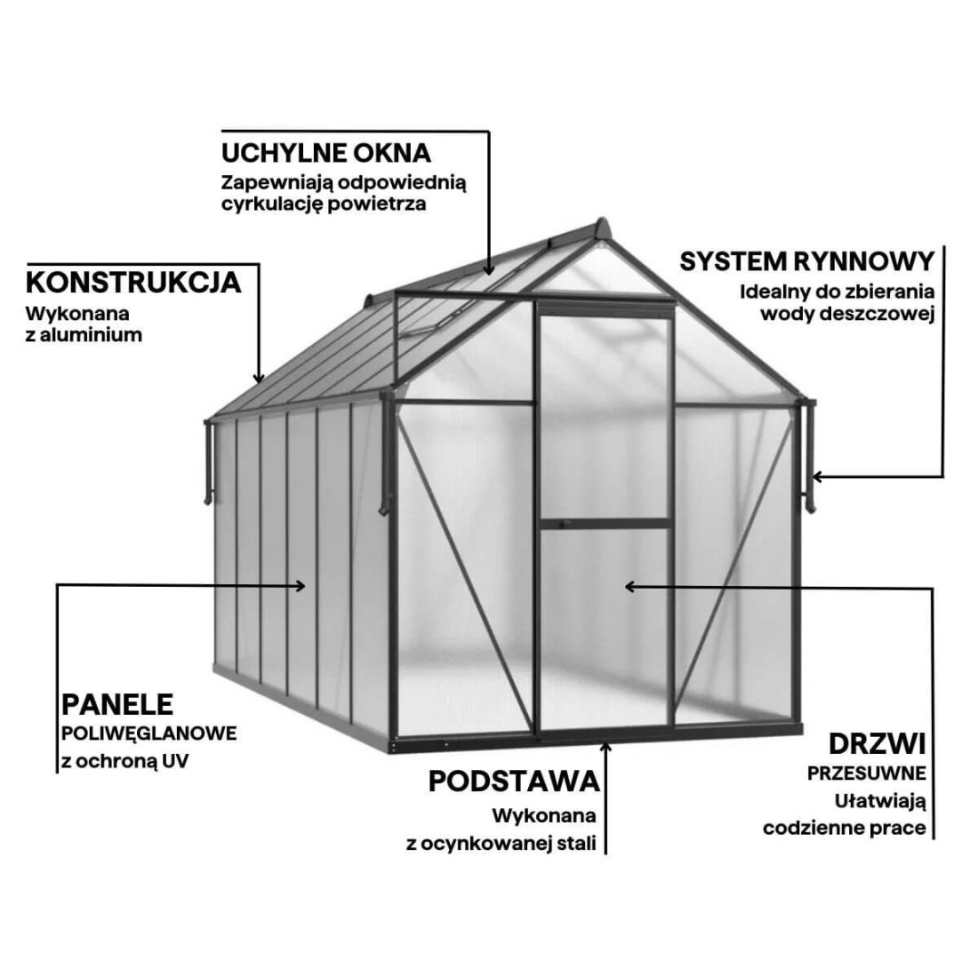 bok czarnej szklarni na pomidory z poliwęglanu