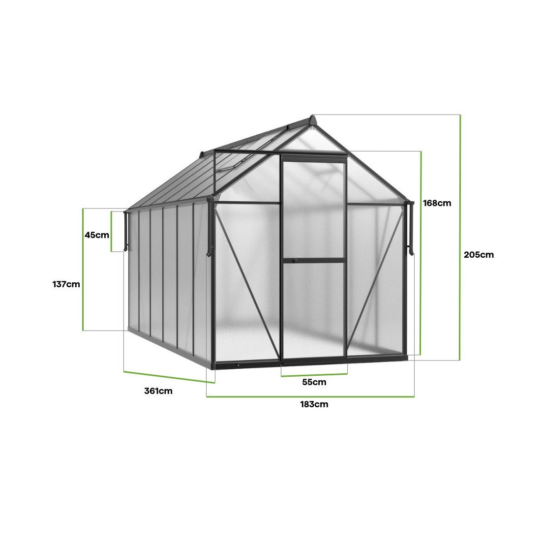 POLYCARBONATE GREENHOUSE 183x361 BLACK NEW