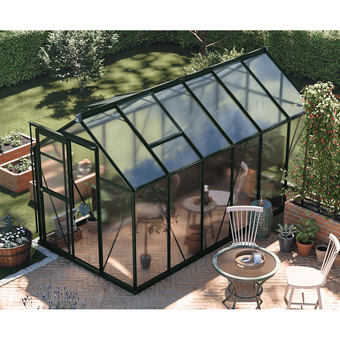 rysunek z dokładnymi wymiarami szklarni "slide in"