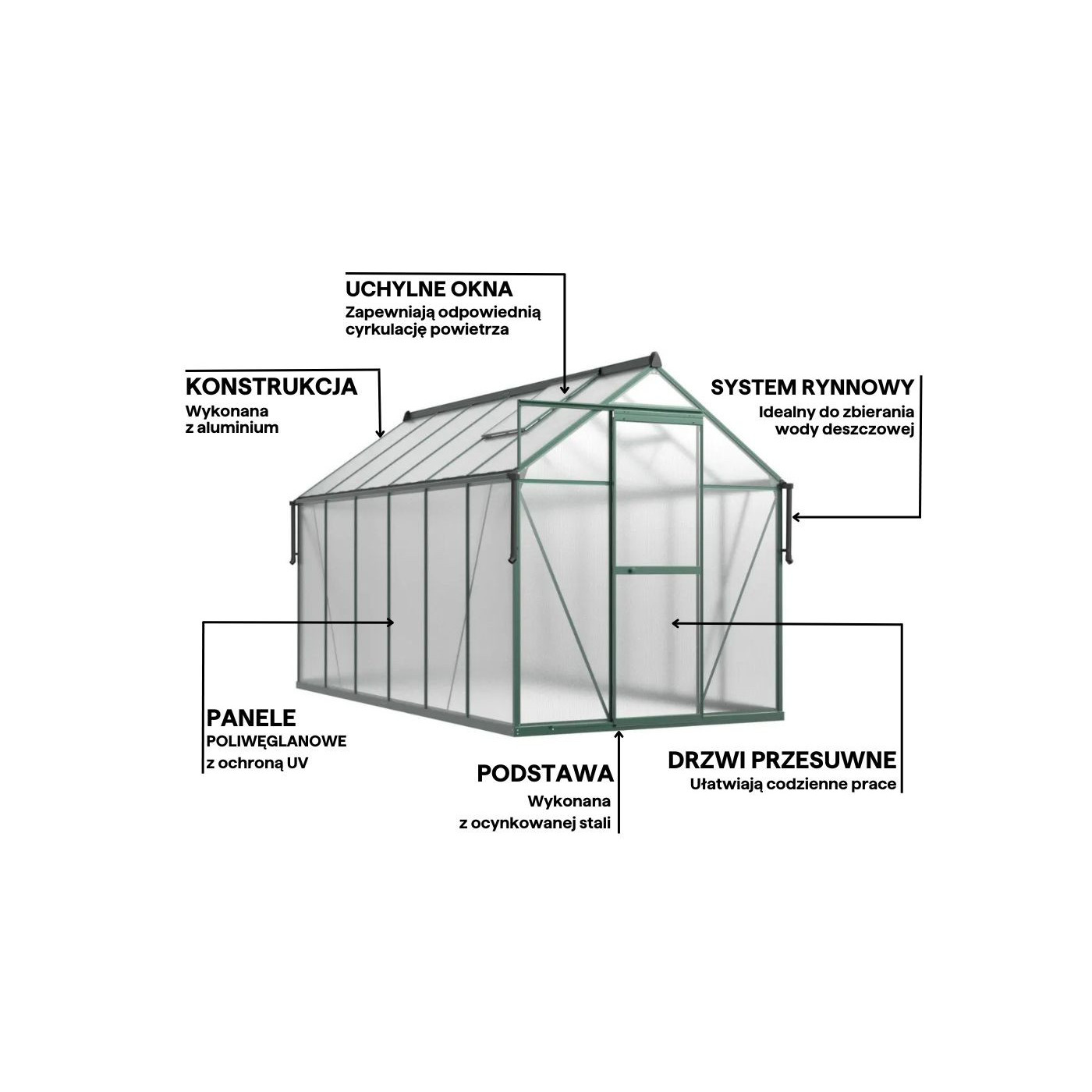 zbliżenie na przód szklarni z poliwęglanu 