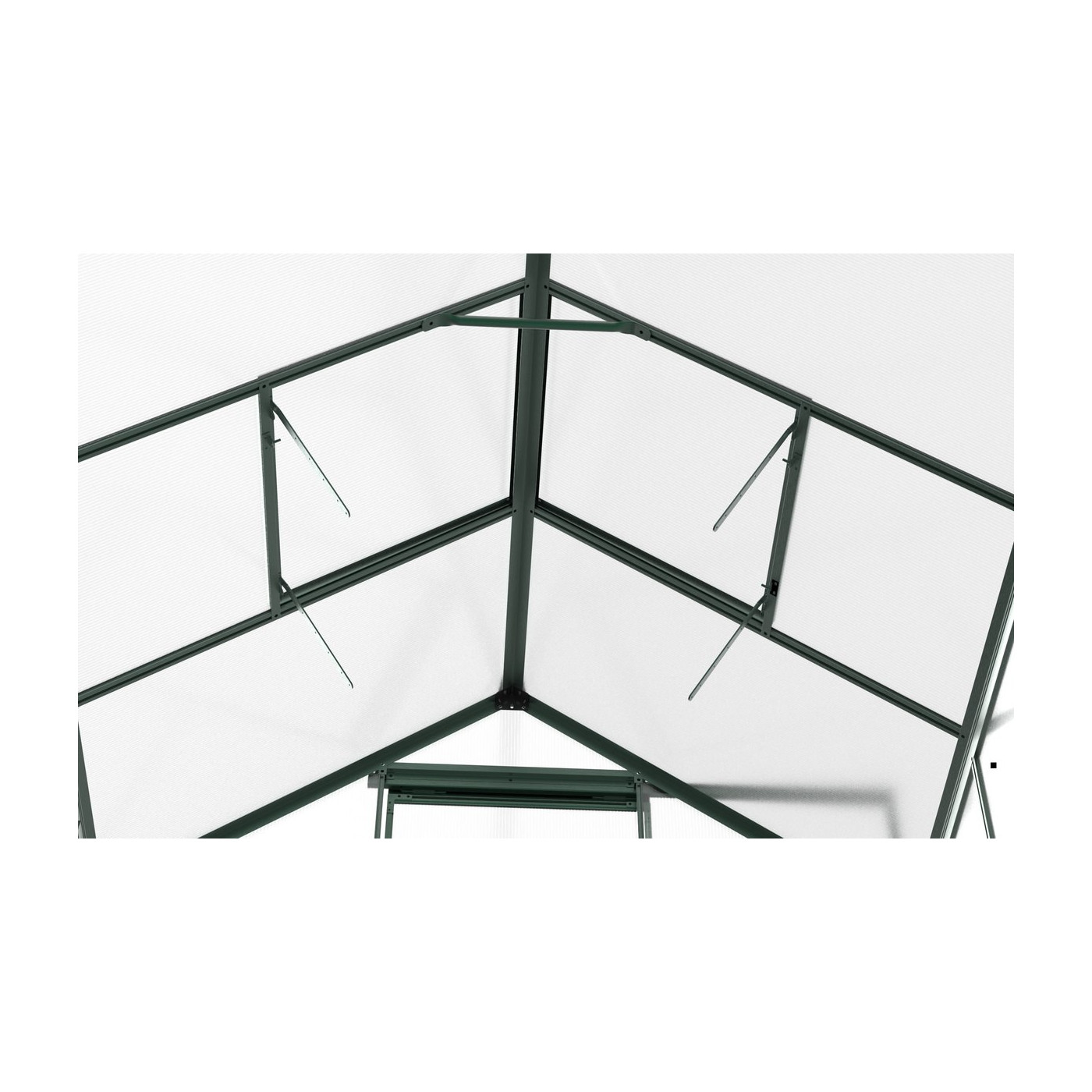 widok z wnętrza szklarni na zamknięte okna wentylacyjne