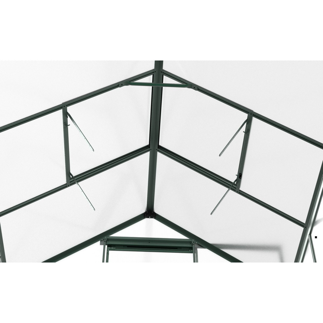 widok z wnętrza szklarni na zamknięte okna wentylacyjne