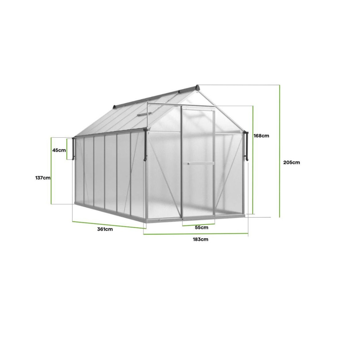 Szklarnia ogrodowa aluminium + poliwęglan 183x361cm Silver Cultivo