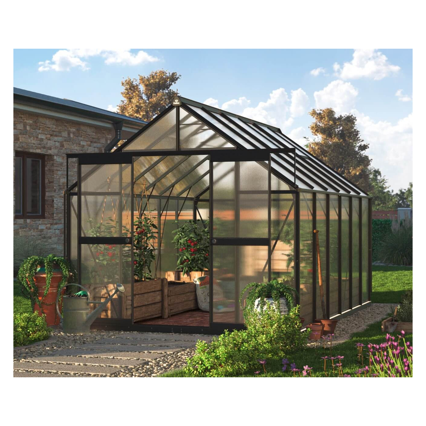 aranżacja czarnej szklarni z poliwęglanu "slide in" 