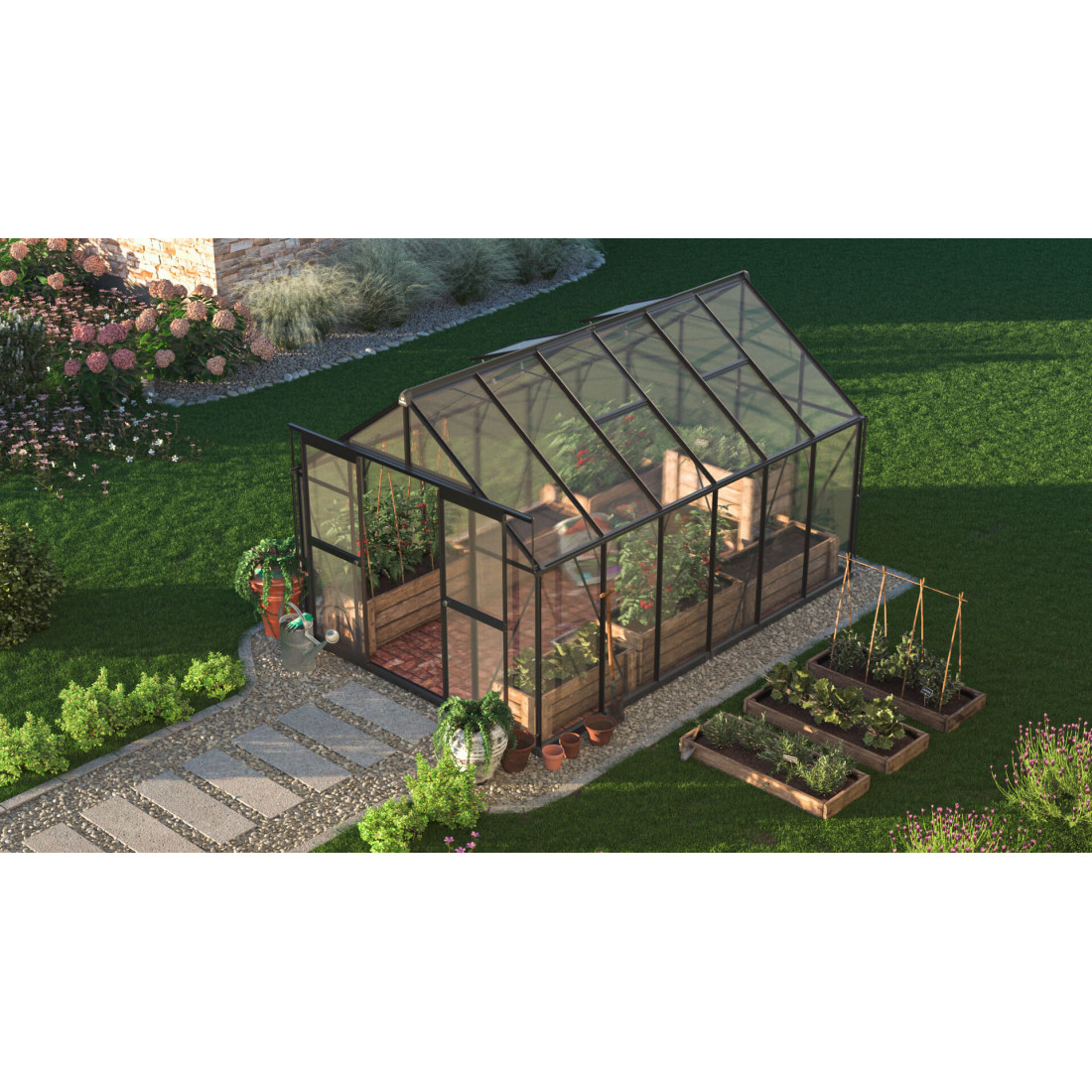 wymiary czarnej szklarni z poliwęglanu "slide in"