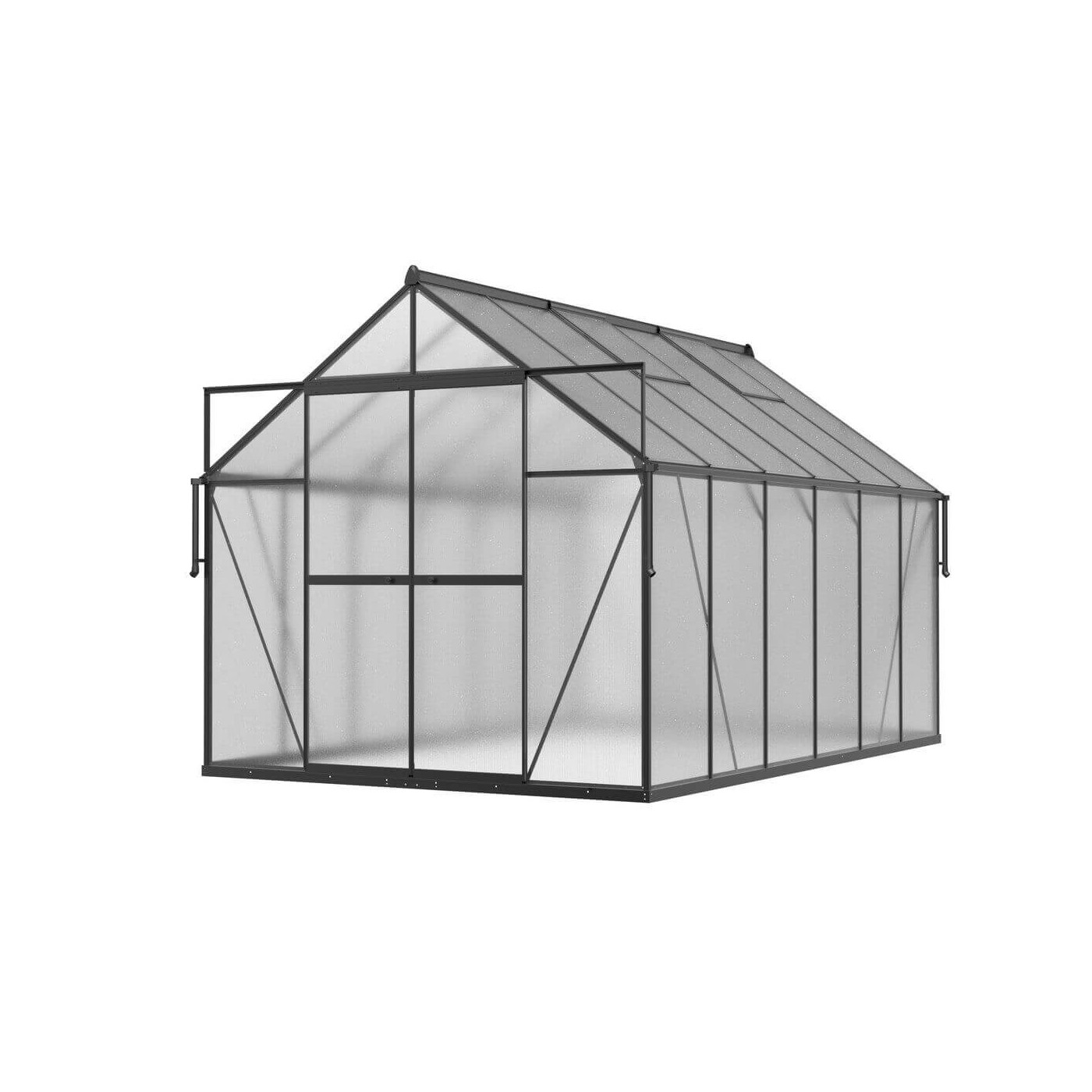 czarna szklarnia z poliwęglanu na rozsady w aranżacji na tarasie