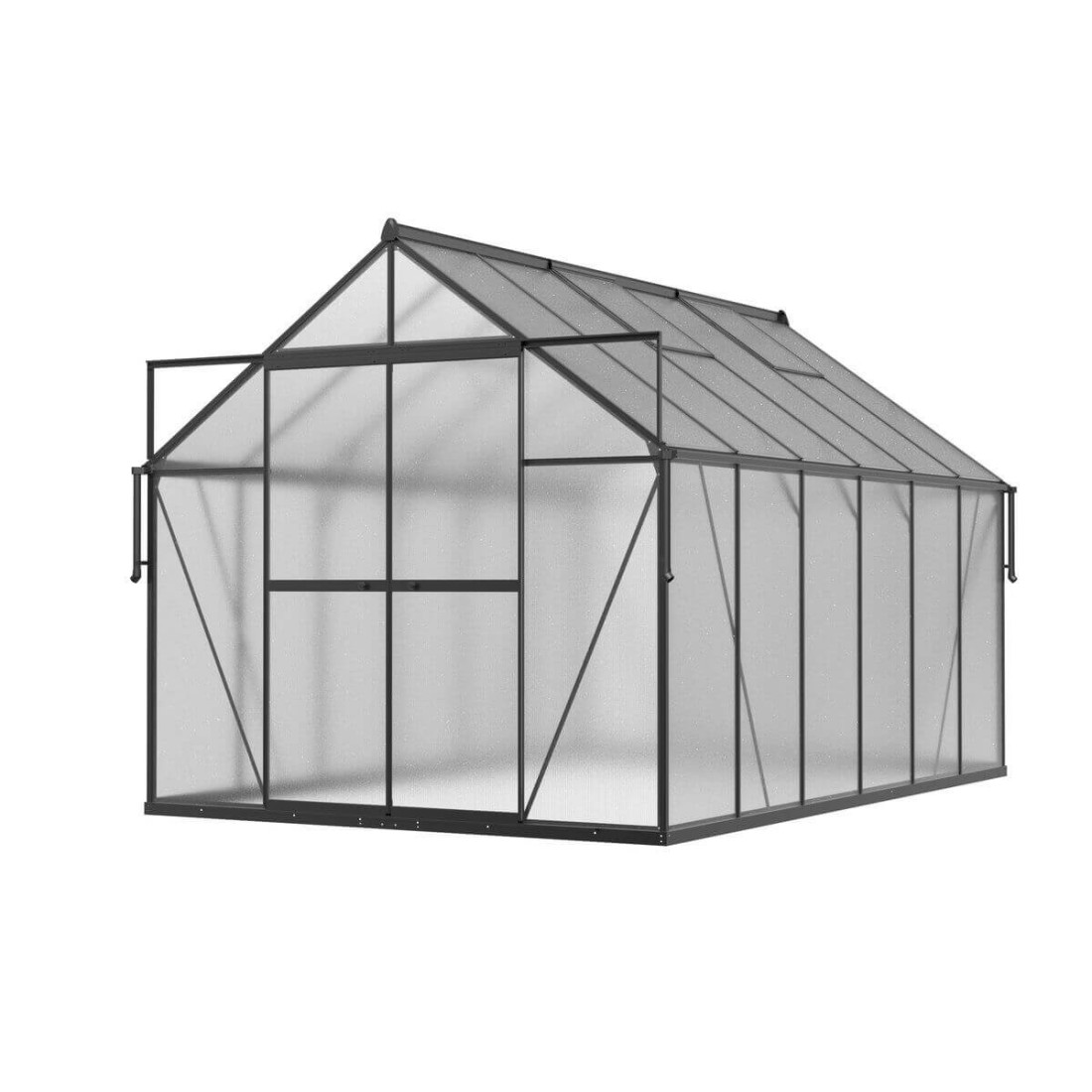 czarna szklarnia z poliwęglanu na rozsady w aranżacji na tarasie