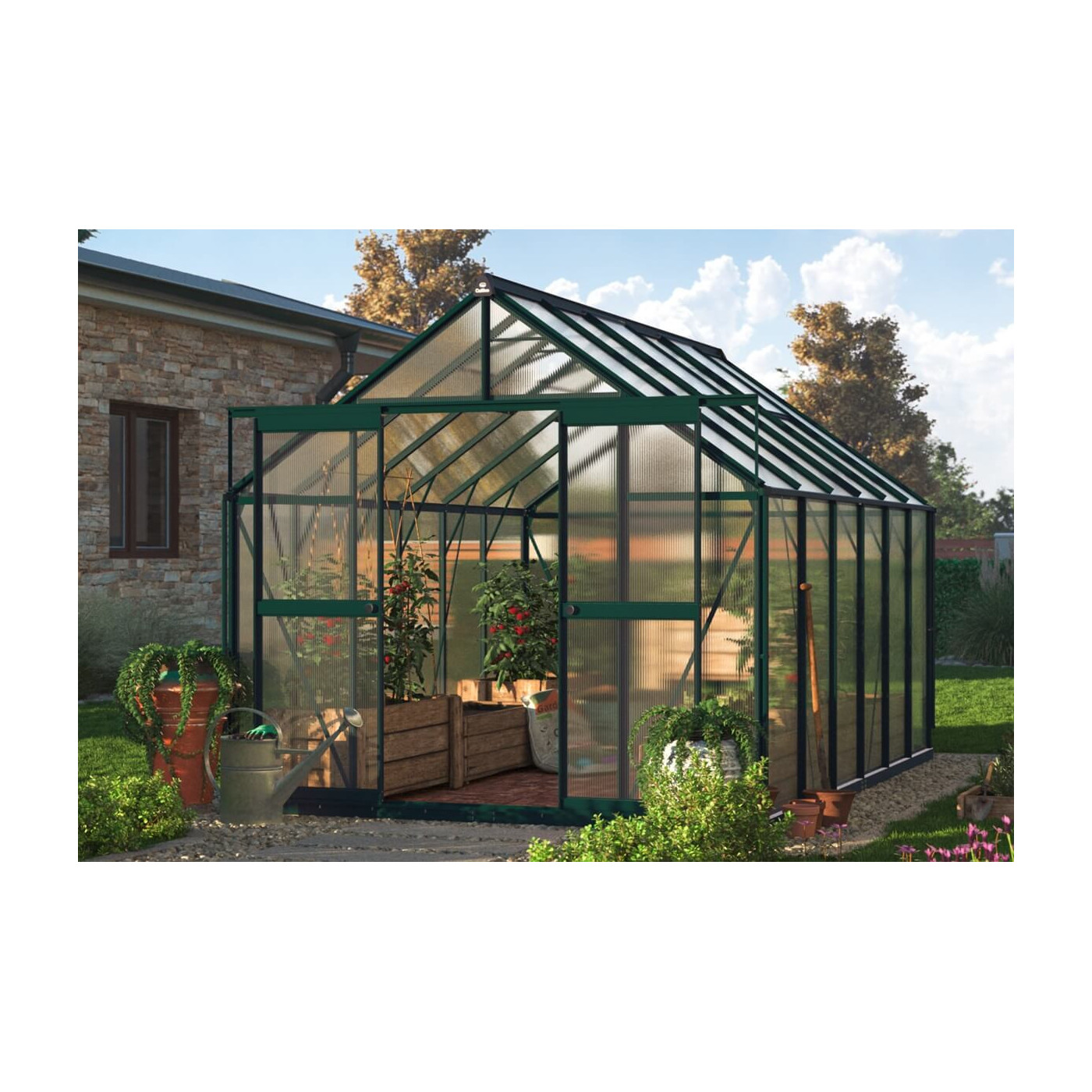 POLYCARBONATE GREENHOUSE 244x370 DARK GREEN NEW
