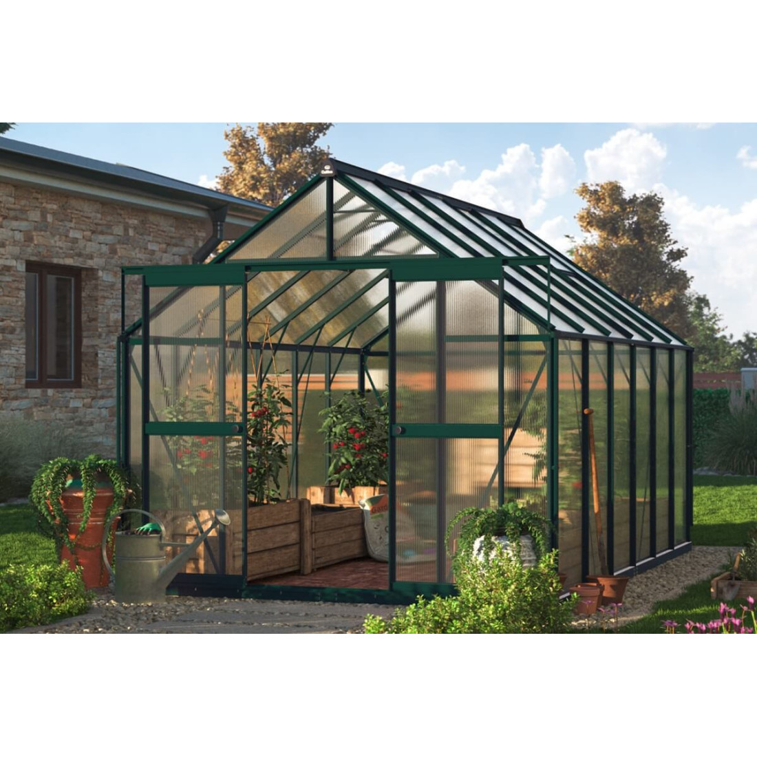 POLYCARBONATE GREENHOUSE 244x370 DARK GREEN NEW