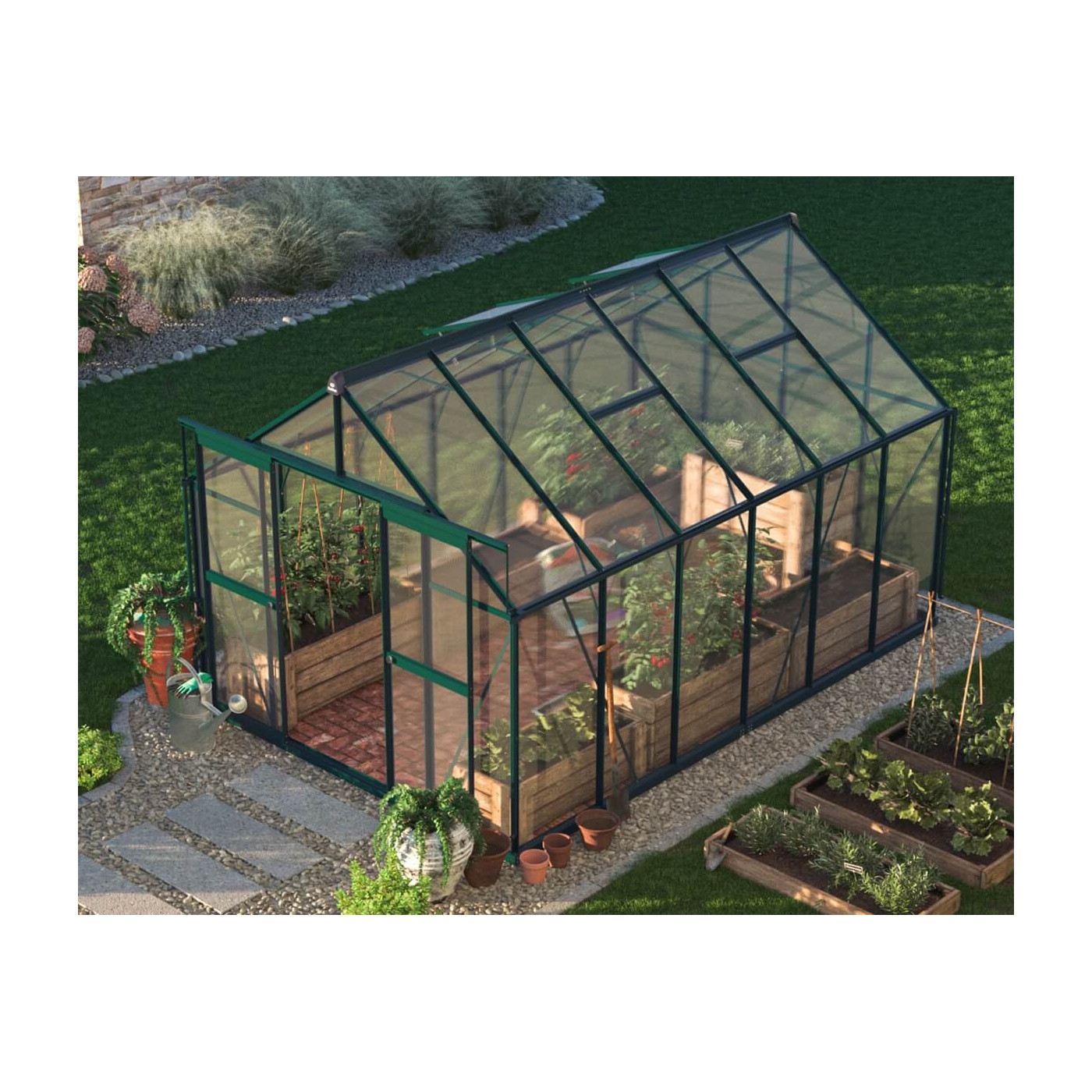 rysunek z wymiarami szklarni poliwęglanowej 244x370