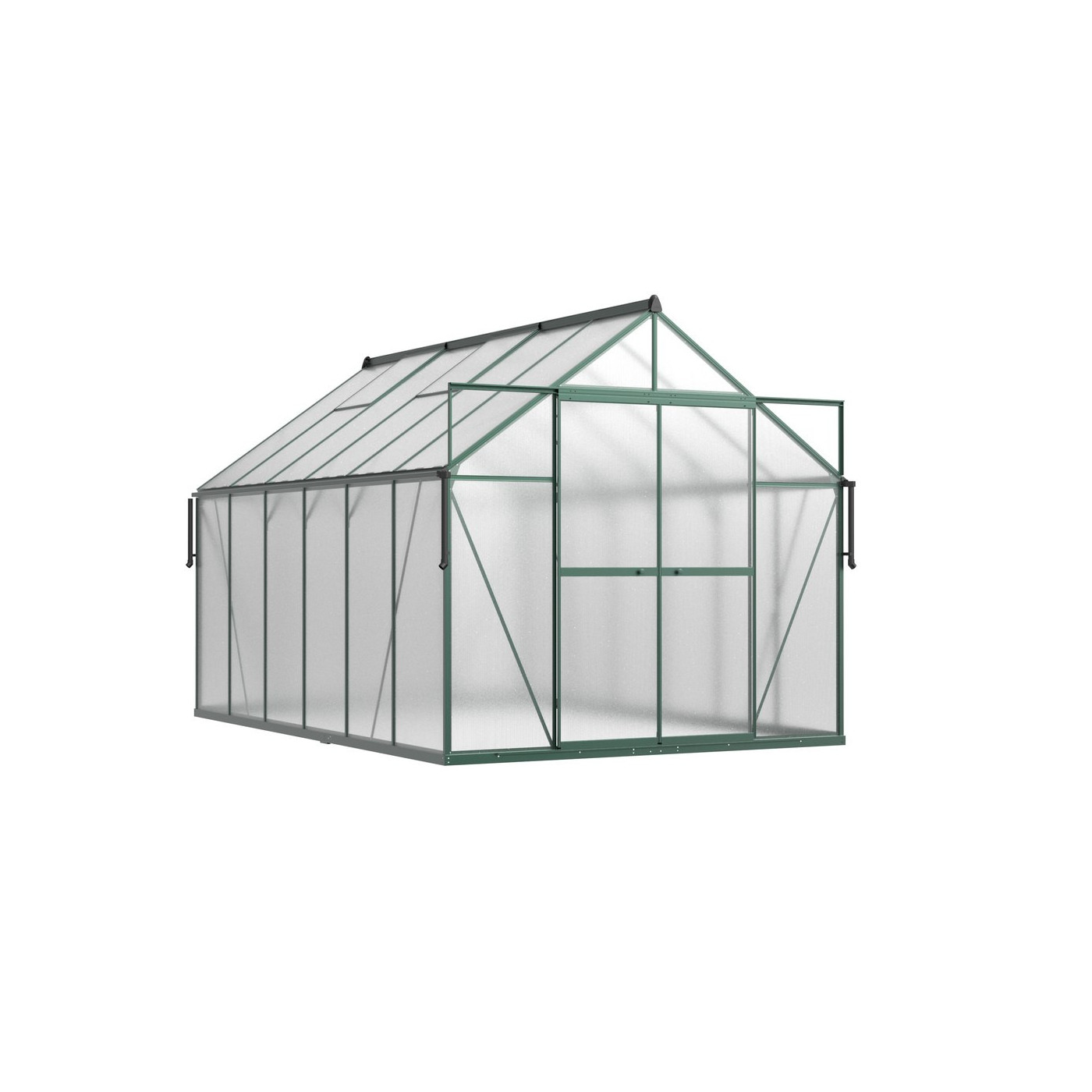 szklarnia poliwęglanowa w kolorze zielonym w rozmiarze 244x370 na tarasie