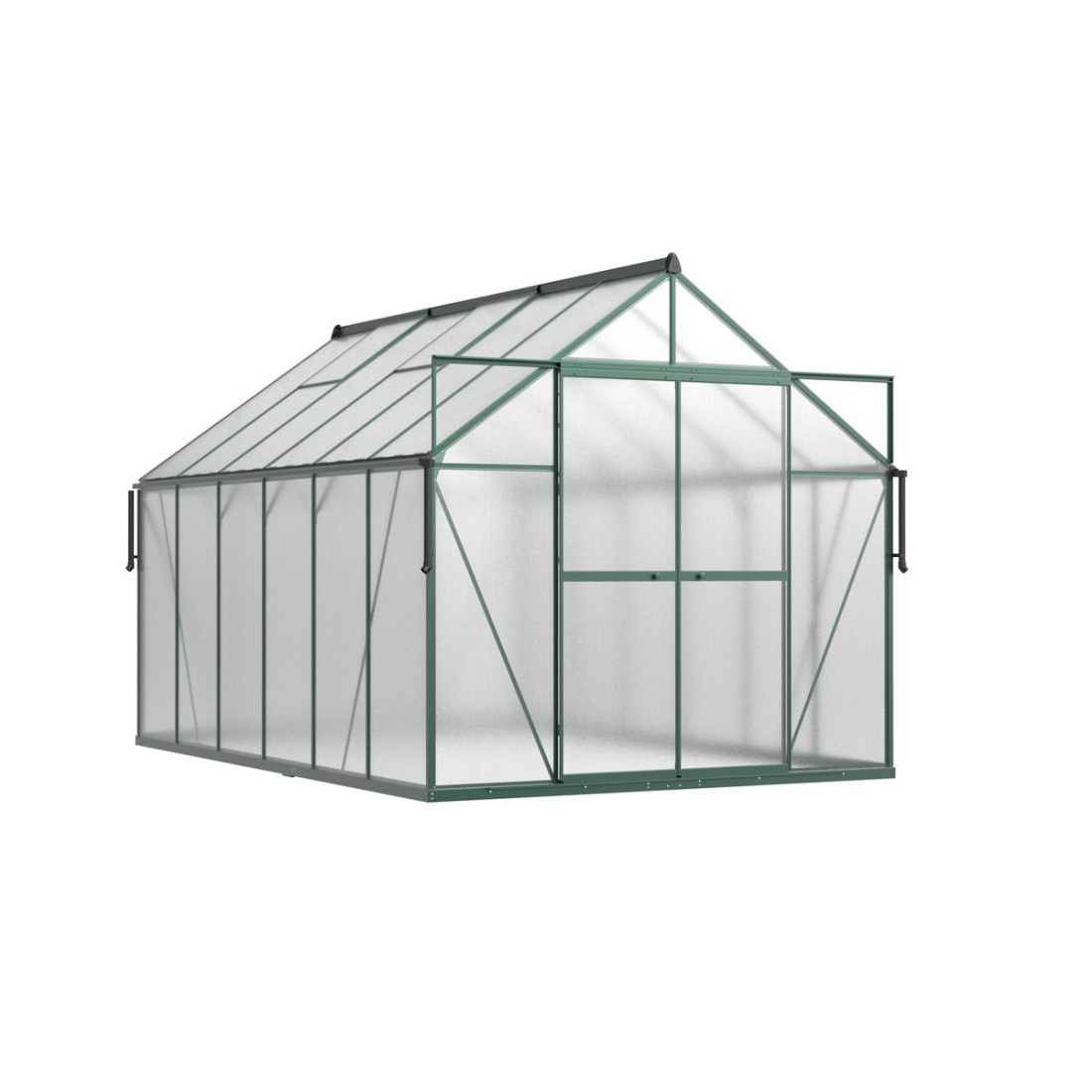 szklarnia poliwęglanowa w kolorze zielonym w rozmiarze 244x370 na tarasie