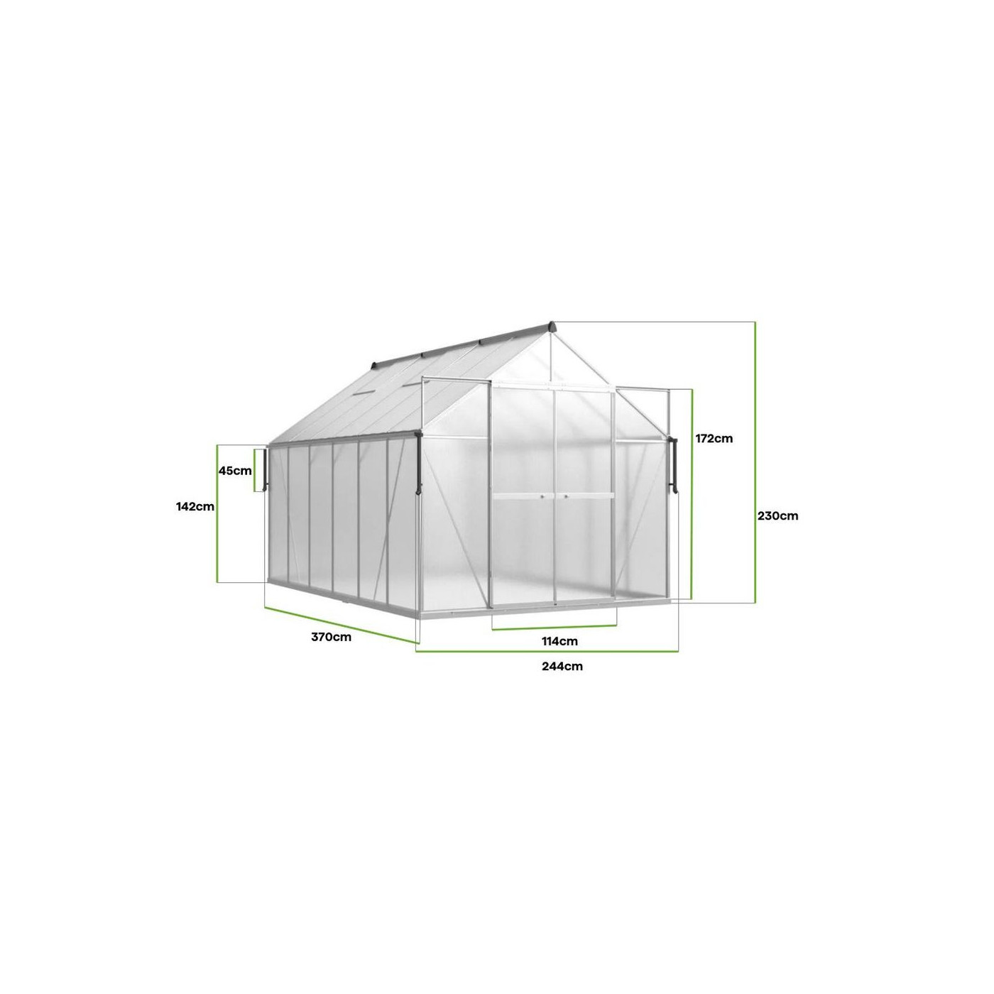 POLYCARBONATE GREENHOUSE 244x370 SILVER NEW