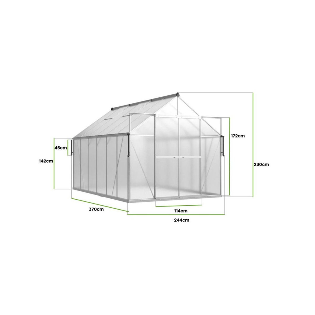 POLYCARBONATE GREENHOUSE 244x370 SILVER NEW