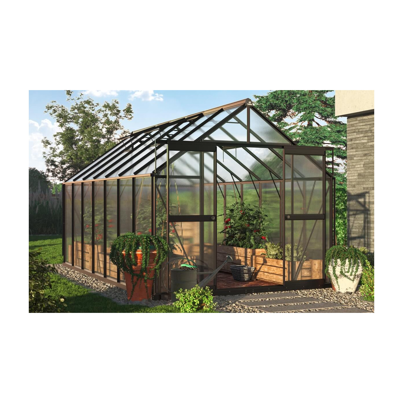 aranżacja czarnej szklarni z poliwęglanu "slide in" 