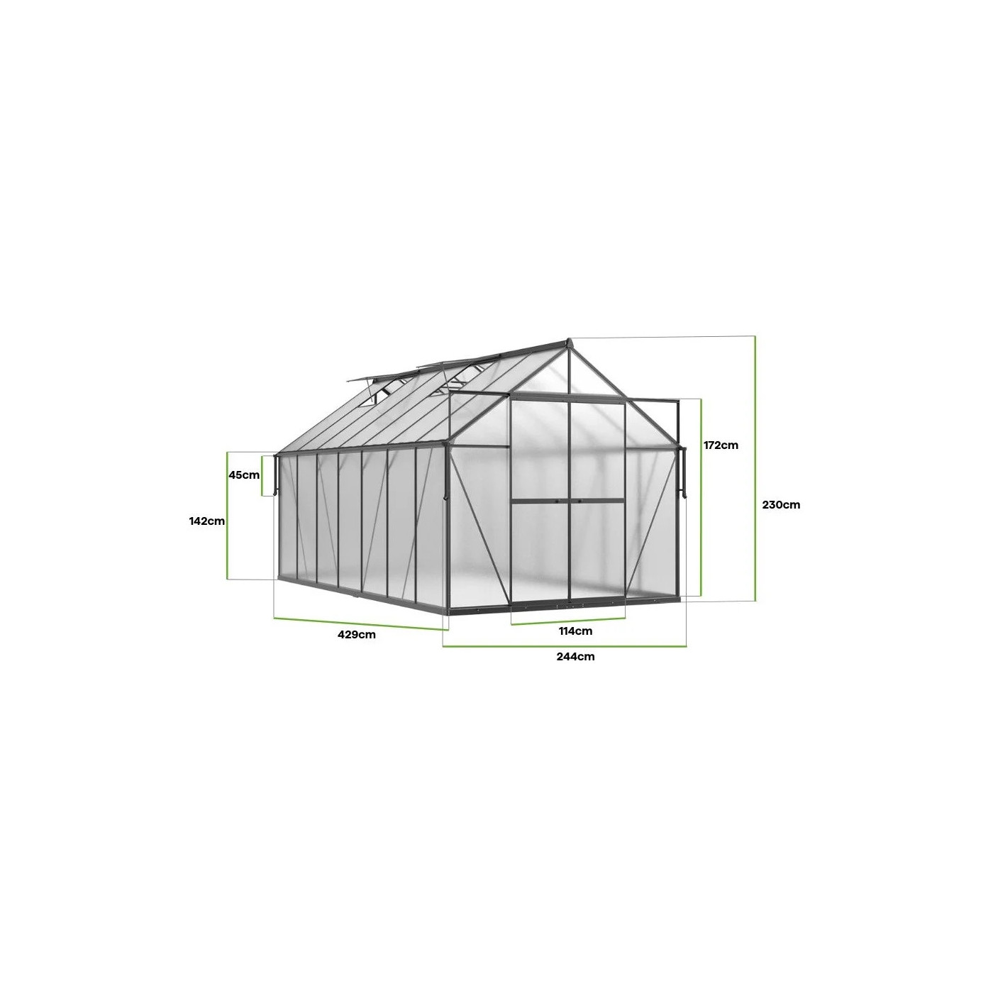POLYCARBONATE GREENHOUSE 244x429 BLACK NEW