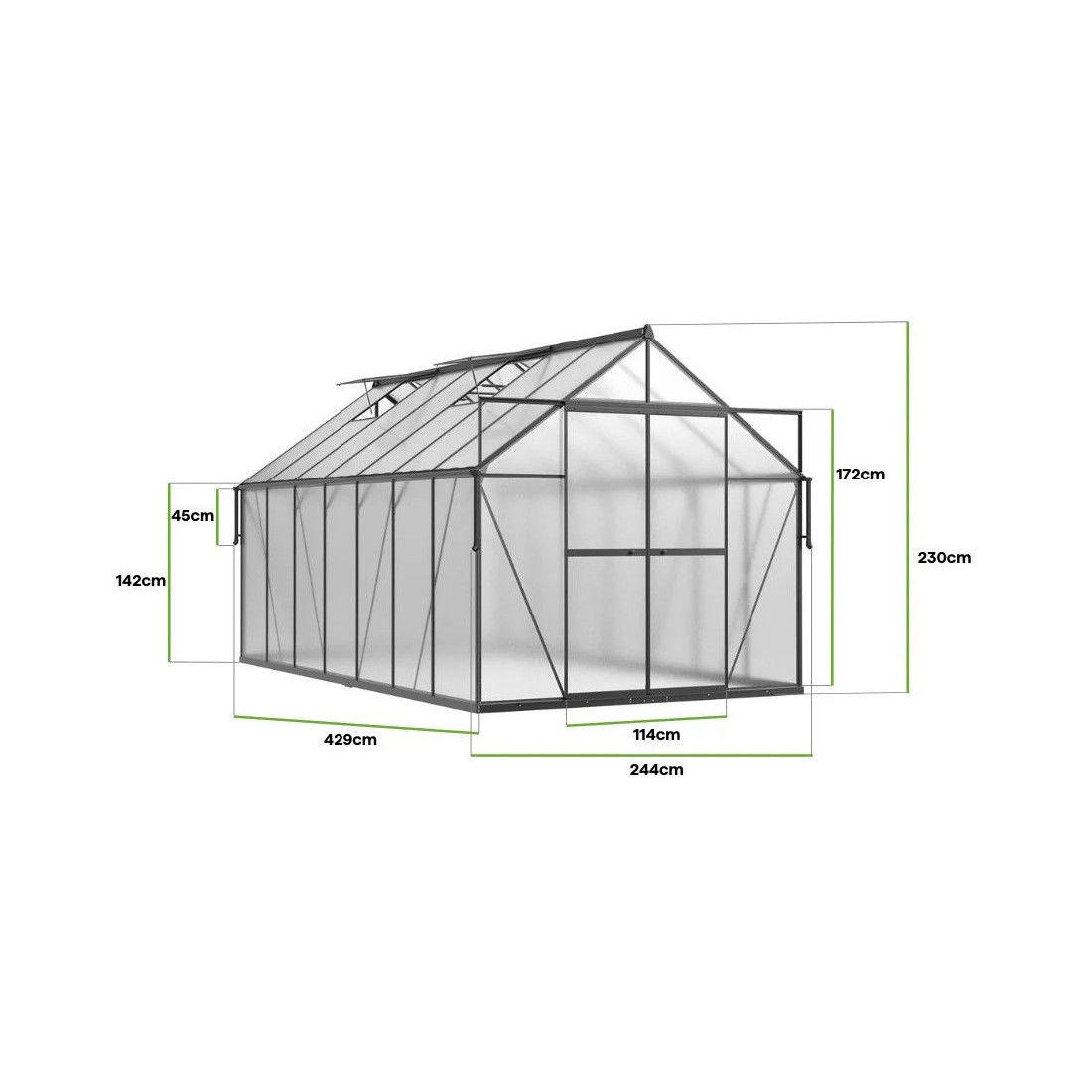 POLYCARBONATE GREENHOUSE 244x429 BLACK NEW