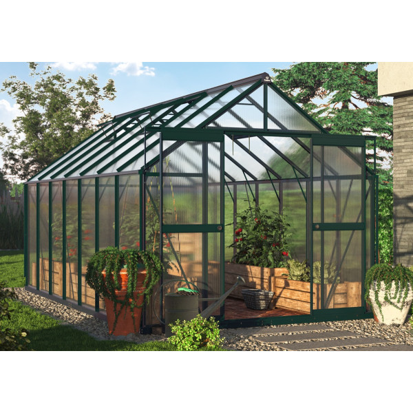 aranżacja ciemno zielonej szklarni na pomidory 