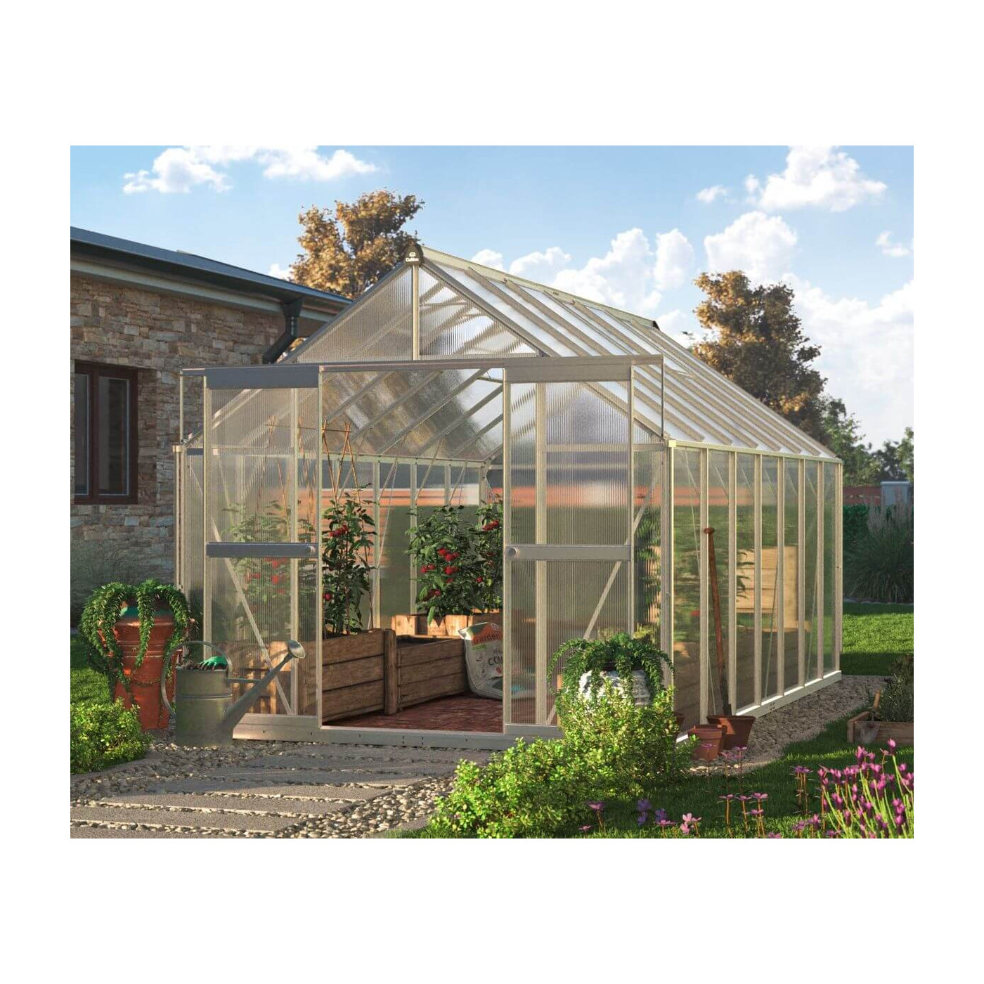 aranżacja na tarasie szklarni z poliwęglanu "slide in" 