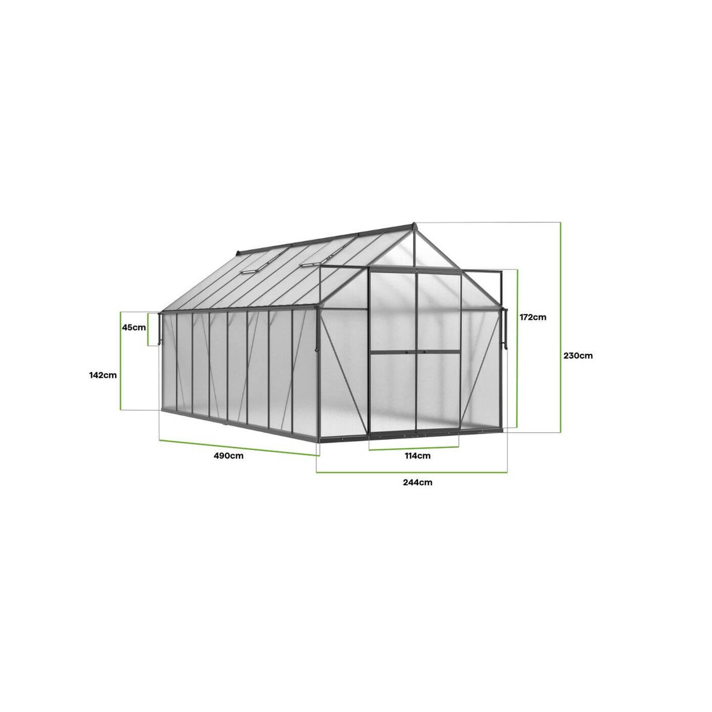 POLYCARBONATE GREENHOUSE 244x490 BLACK NEW