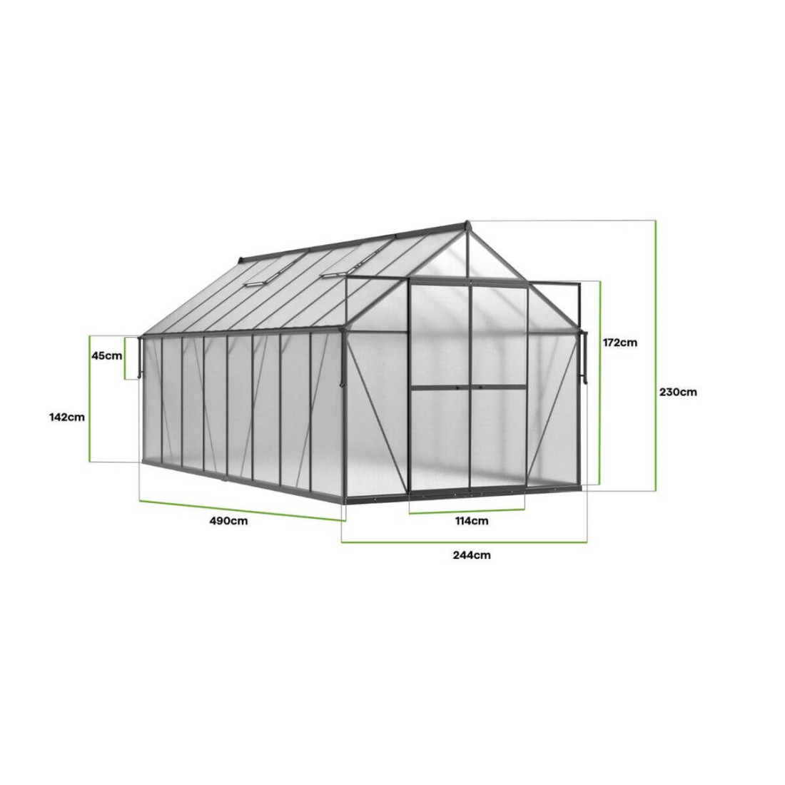 POLYCARBONATE GREENHOUSE 244x490 BLACK NEW