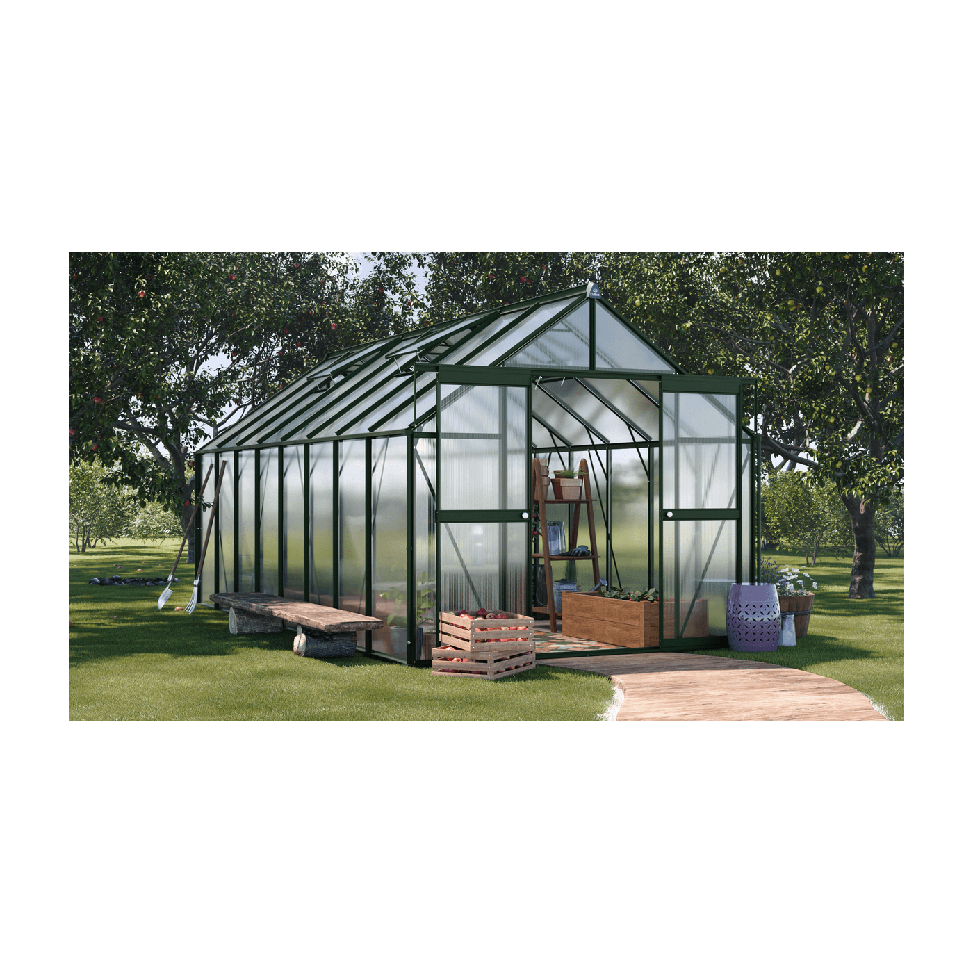 Ciemno zielna szklarnia na rozsady "slide in" 