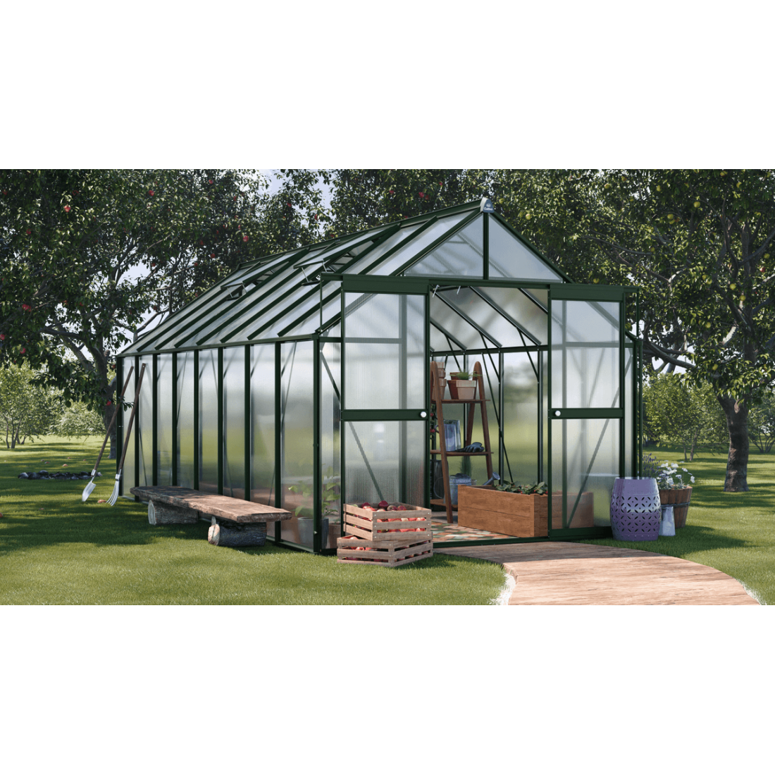 Ciemno zielna szklarnia na rozsady "slide in" 