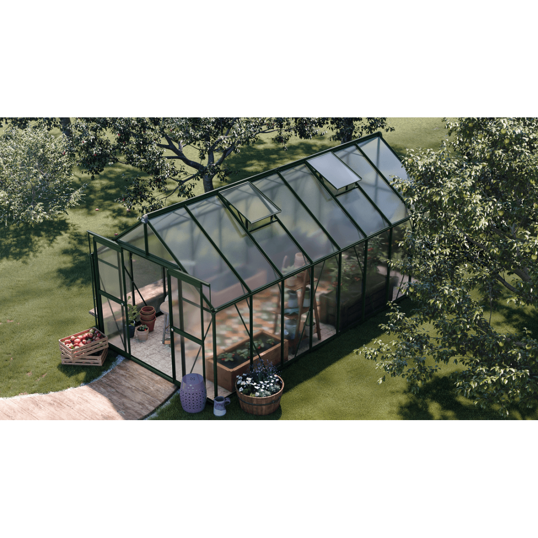 rysunek z wymiarami szklarni z poliwęglanu "slide in"