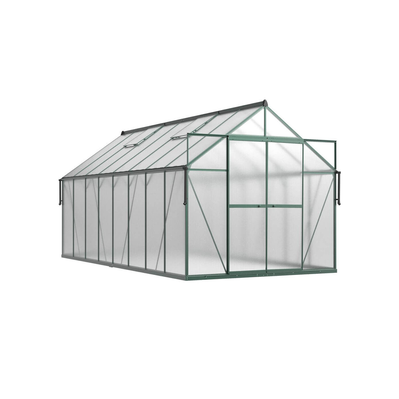 zbliżenie na system odprowadzania wody w szklarni z poliwęglanu