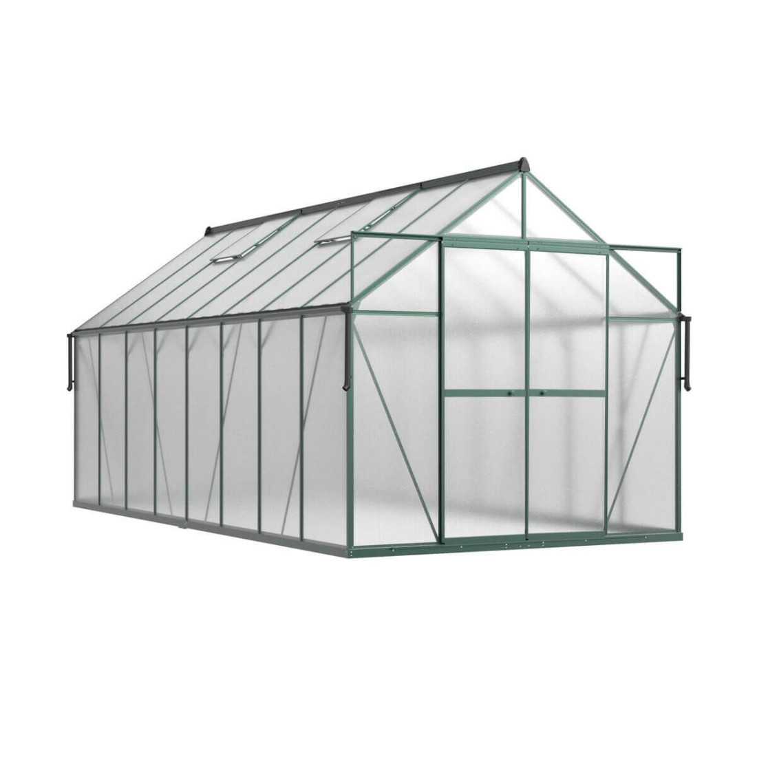 zbliżenie na system odprowadzania wody w szklarni z poliwęglanu