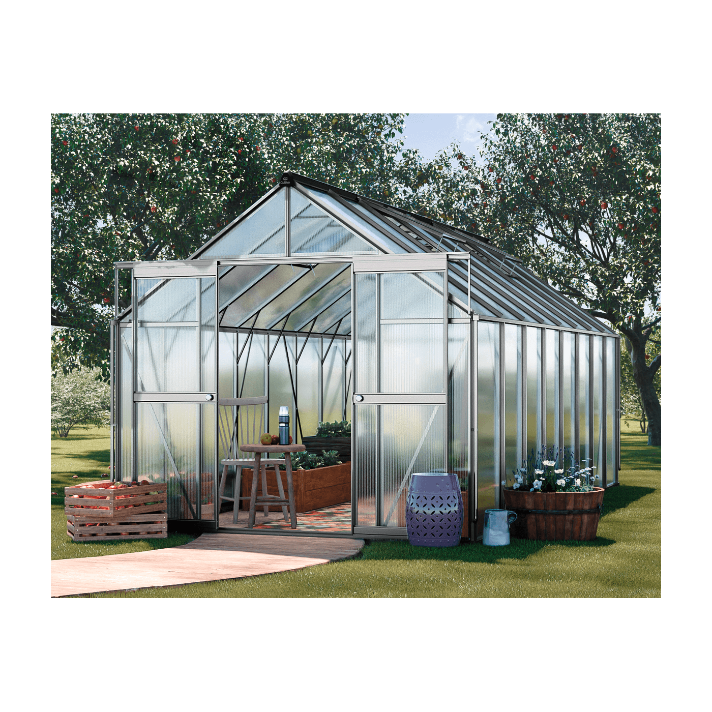 srebrna szklarnia z poliwęglanu 