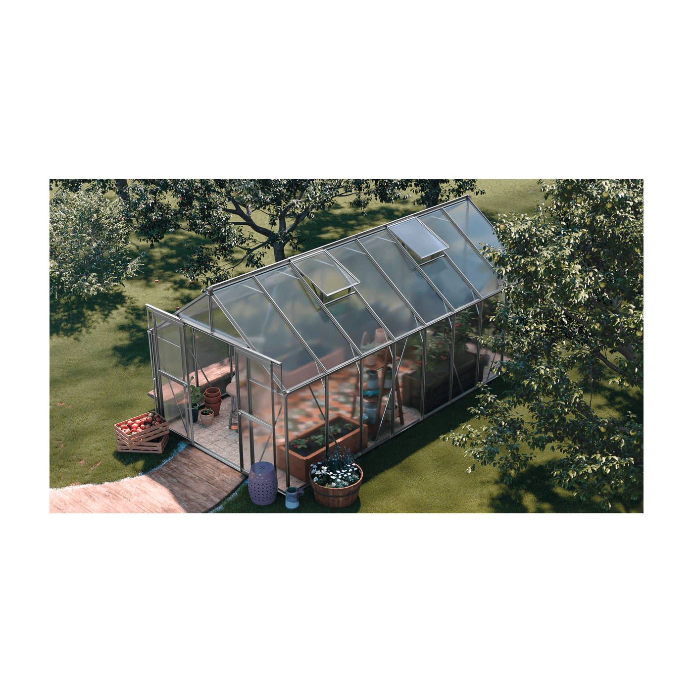 wymiary szklarni "slide in" 244x490cm w kolorze srebrnym