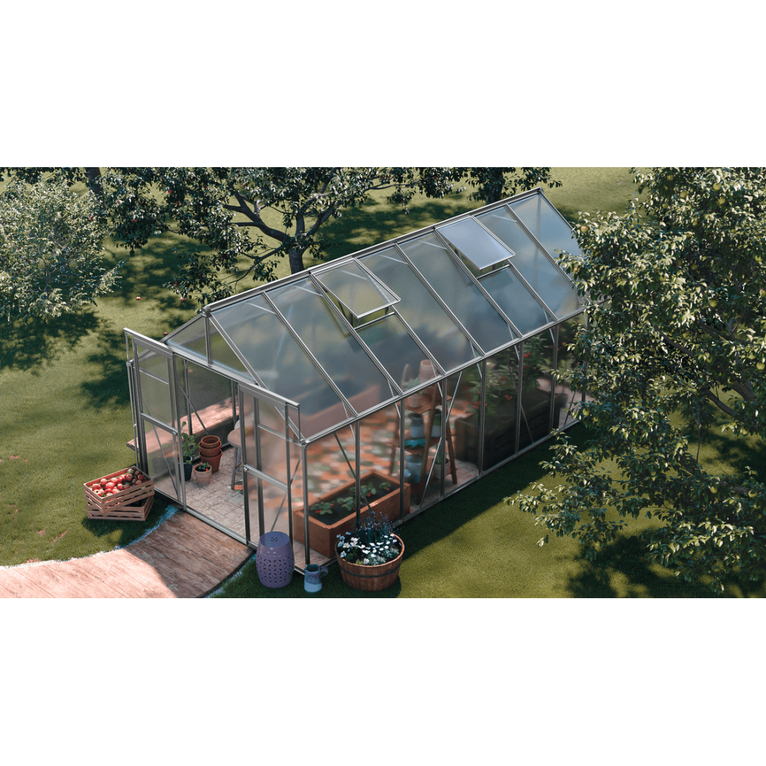 wymiary szklarni "slide in" 244x490cm w kolorze srebrnym