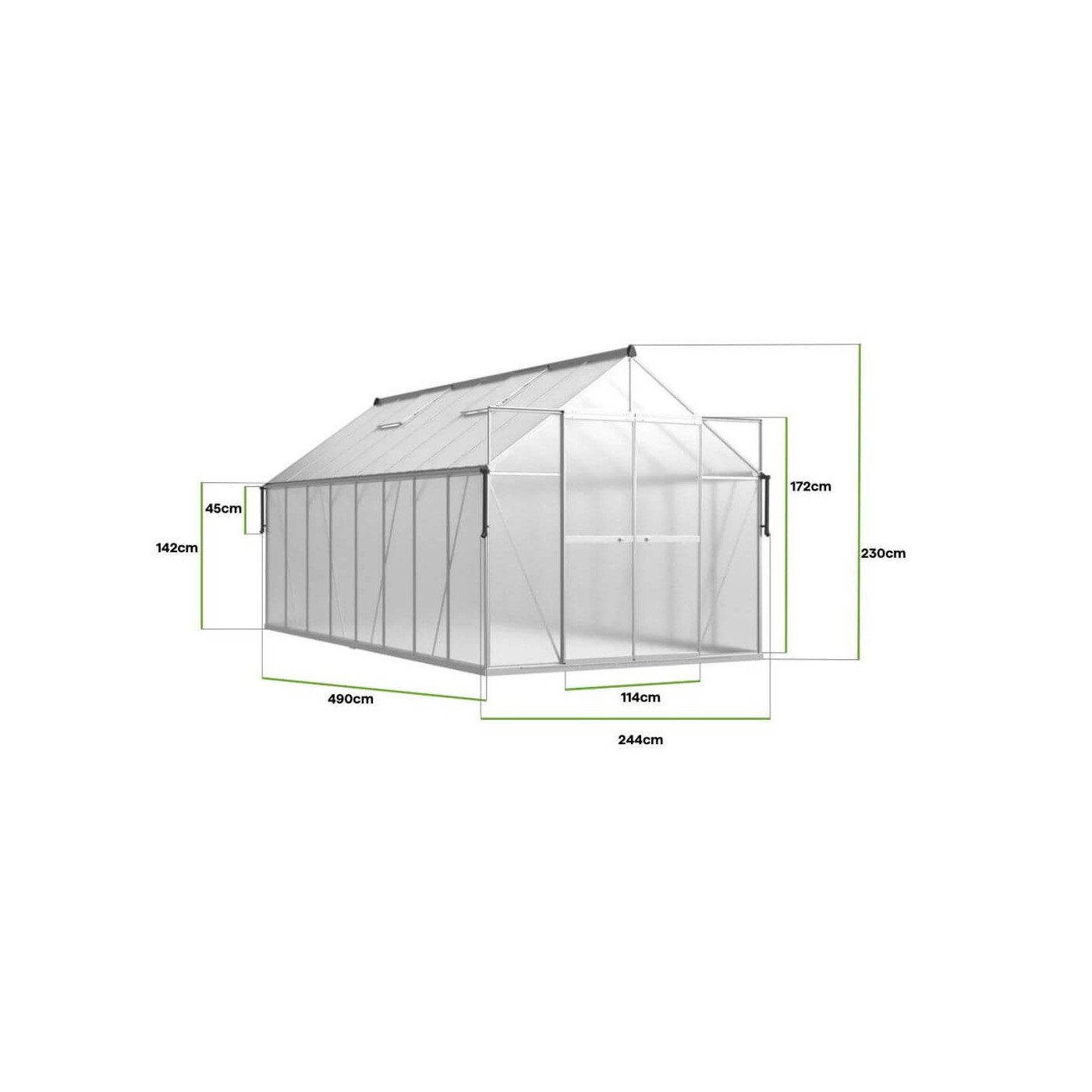 POLYCARBONATE GREENHOUSE 244x490 SILVER NEW