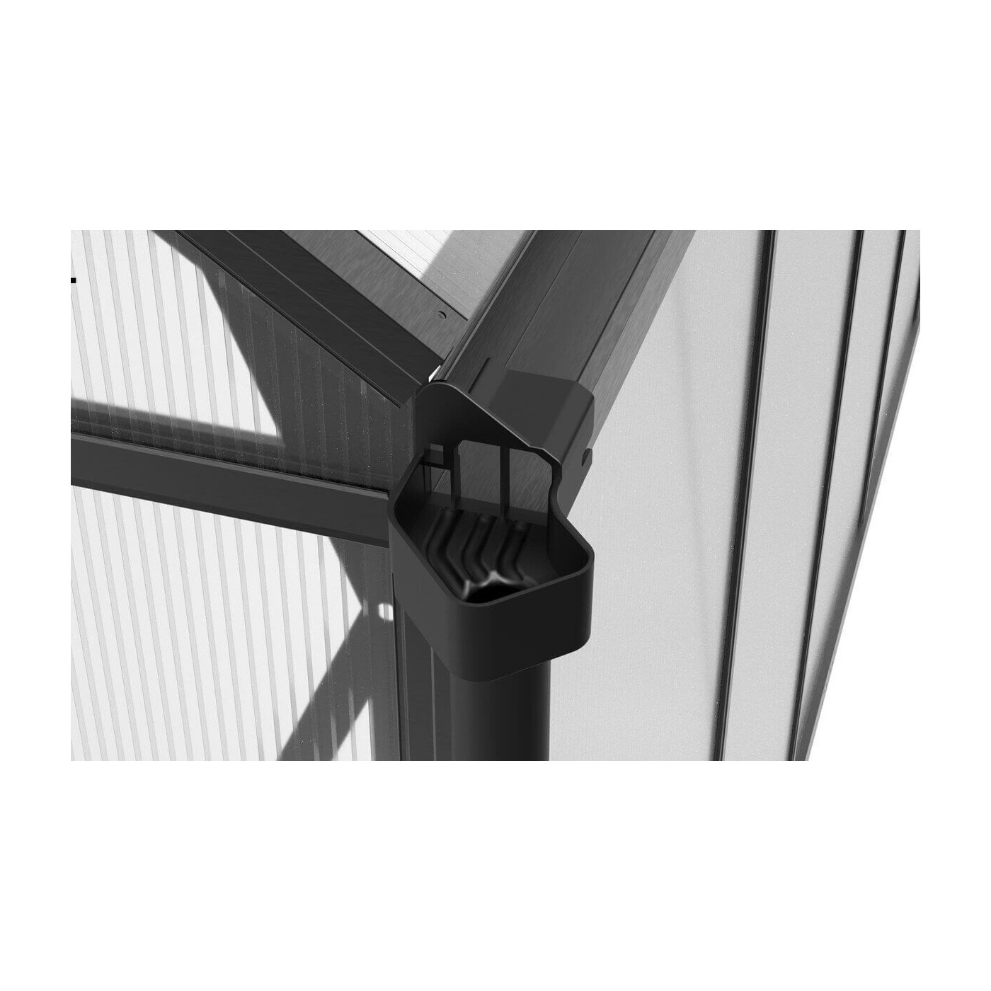 detale rynny odprowadzającej wodę w szklarni