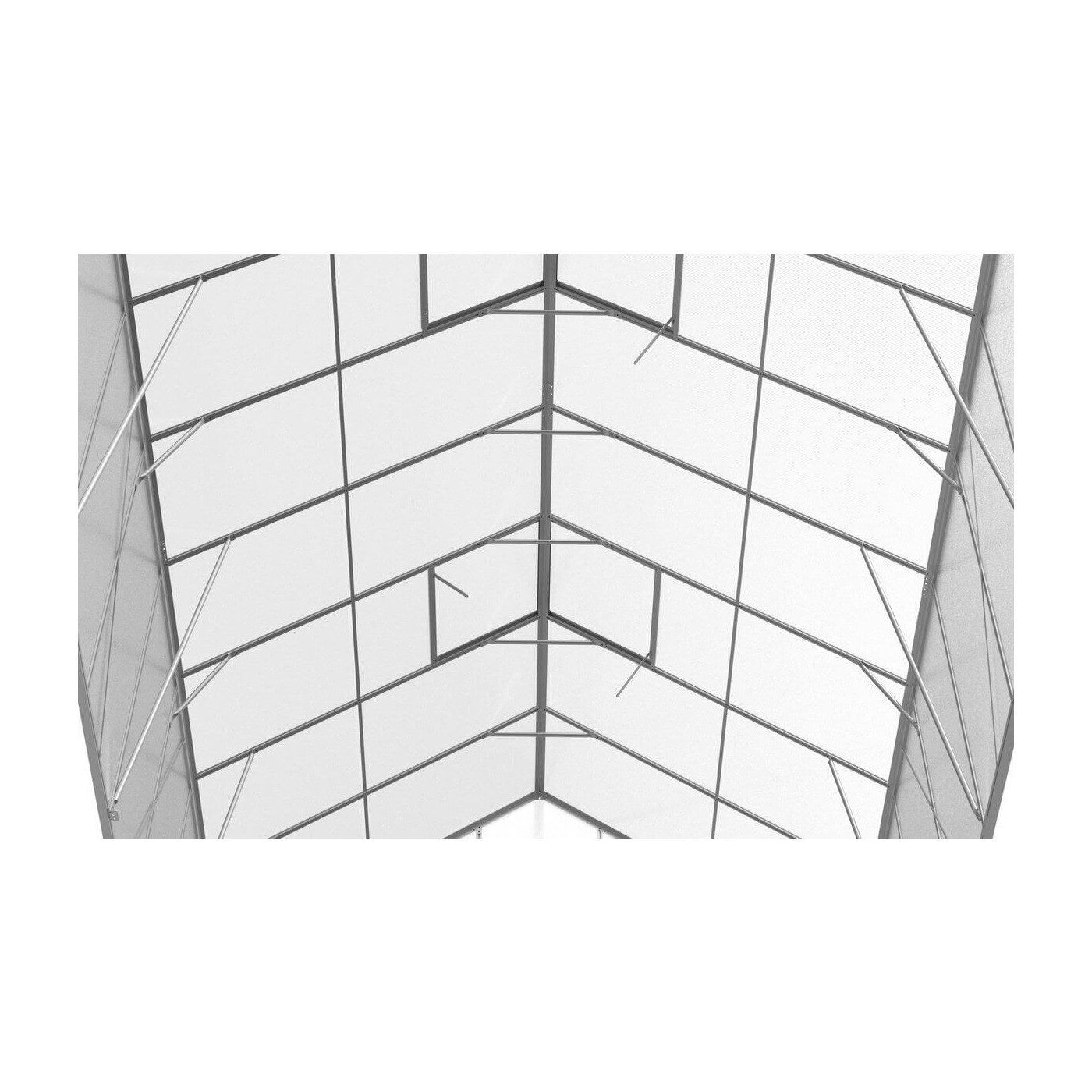 zbliżenie na dach szklarni od wewnątrz