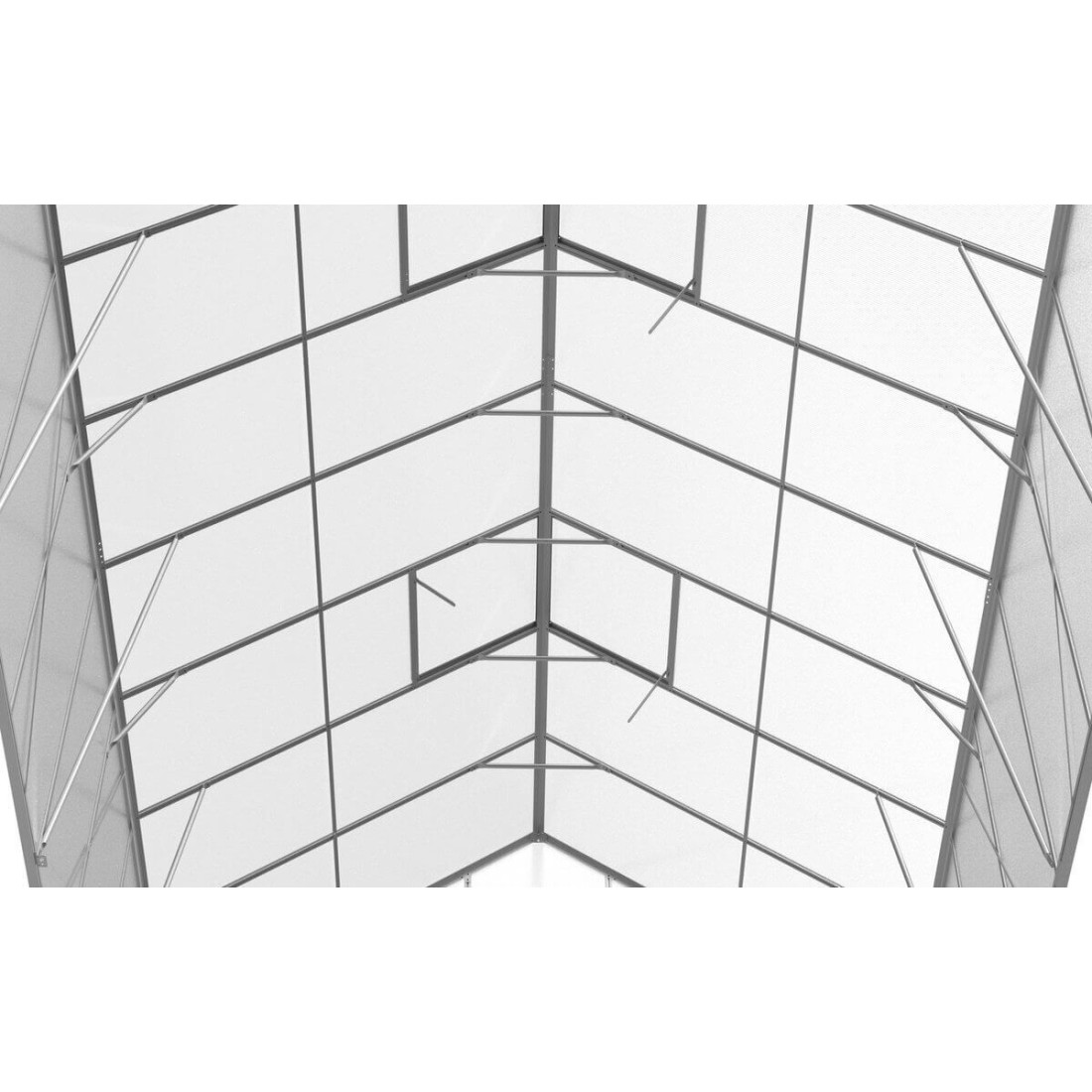 zbliżenie na dach szklarni od wewnątrz