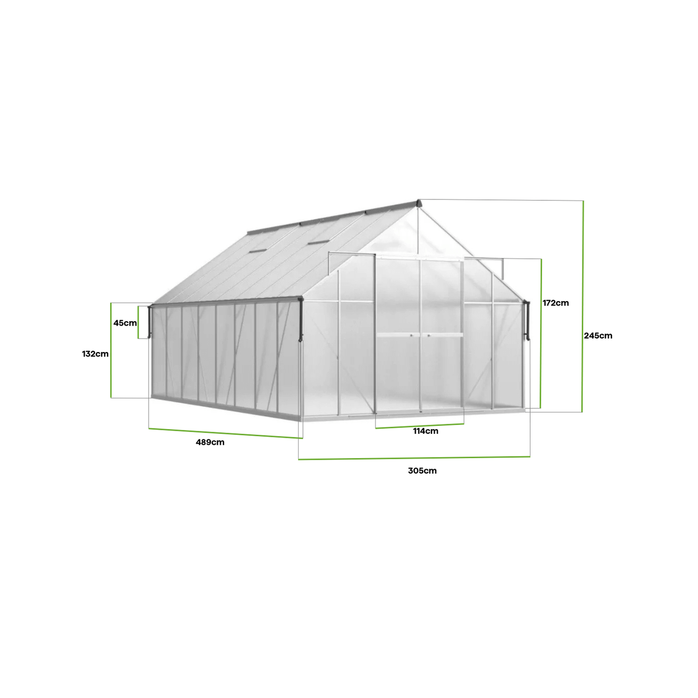 otwarte okna wentylacyjne w szarej szklarni poliwęglanowej