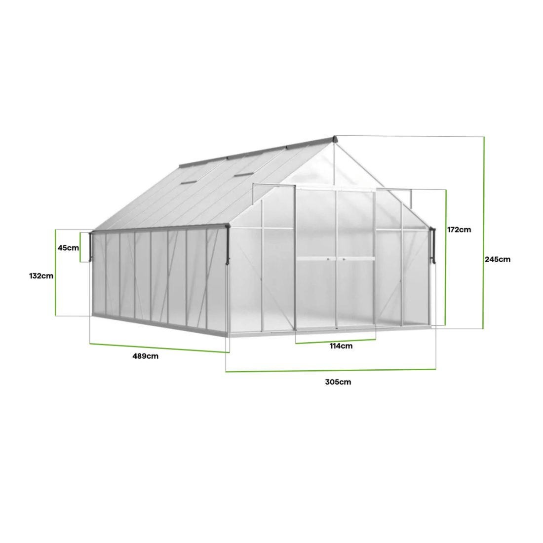 otwarte okna wentylacyjne w szarej szklarni poliwęglanowej
