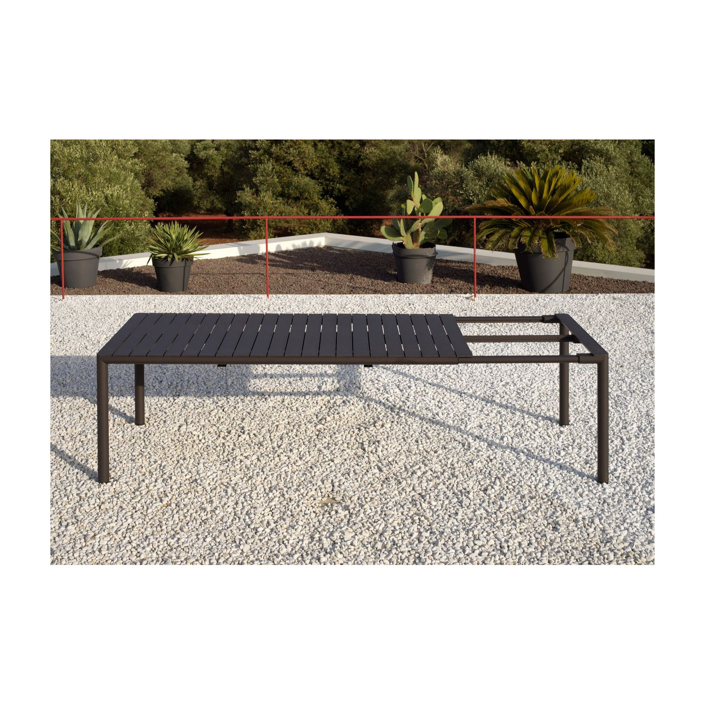 Stół Tevere 210 Antracite w trakcie rozkładania – widok z góry