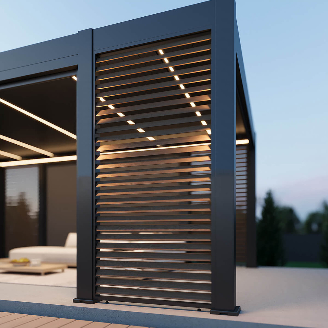 Zbliżenie ścianki bocznej pergoli