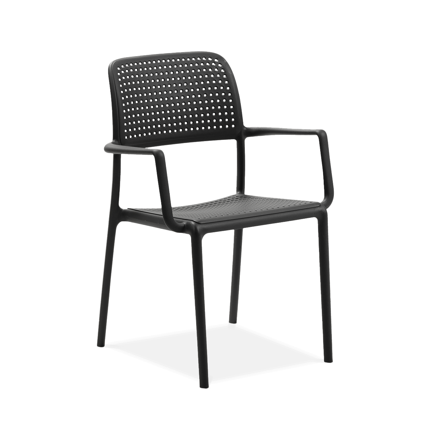 czarne krzesło ogrodowe z oparciem i podłokietnikami