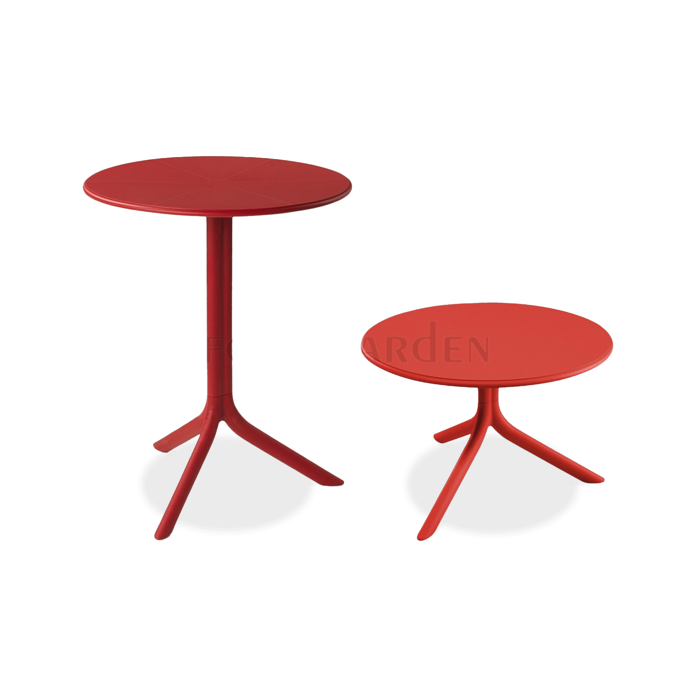 czerwone dwa stoliki w różnych rozmiarach
