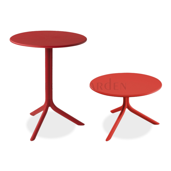 czerwone dwa stoliki w różnych rozmiarach