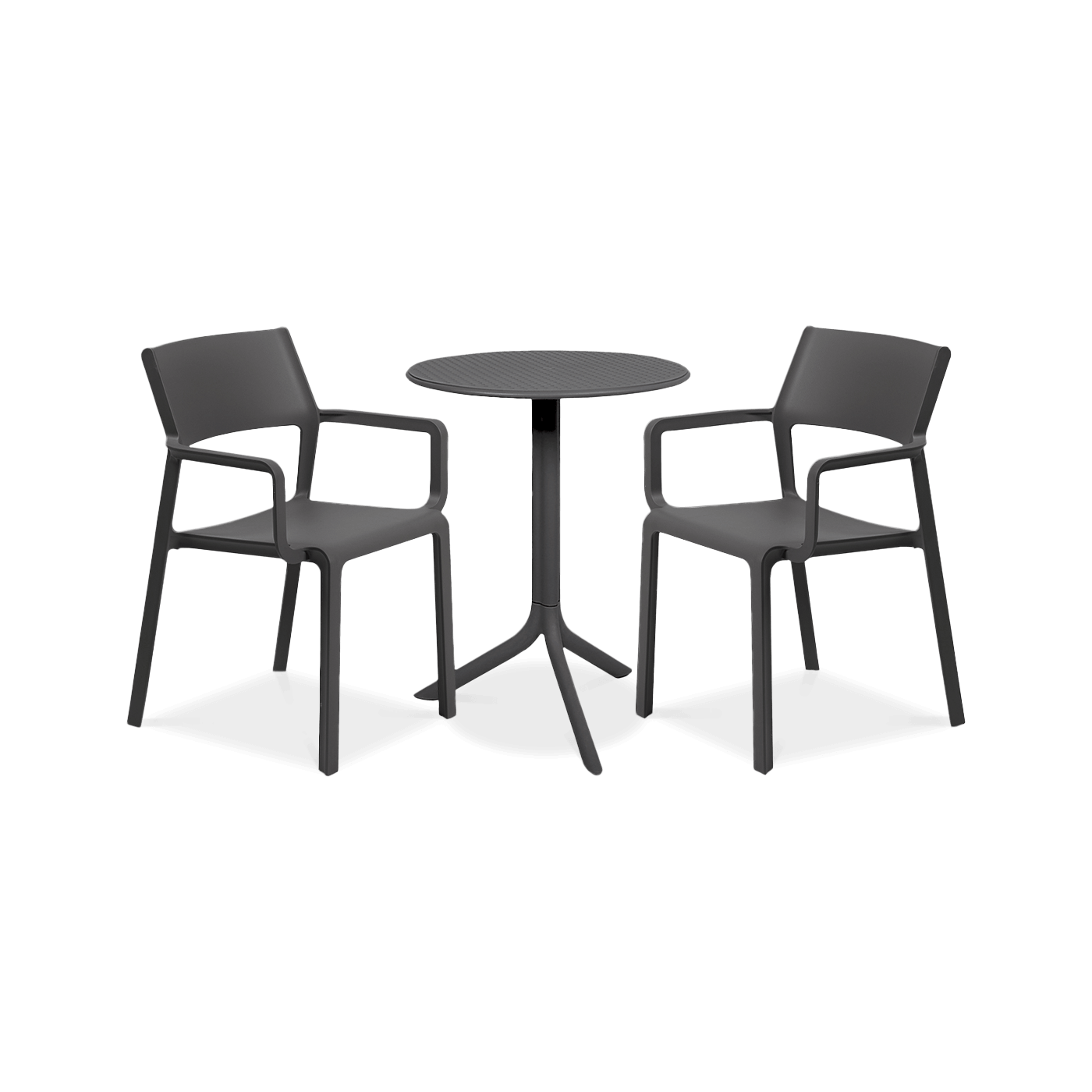 czarny zestaw mebli - dwóch krzeseł i okrągłego stolika
