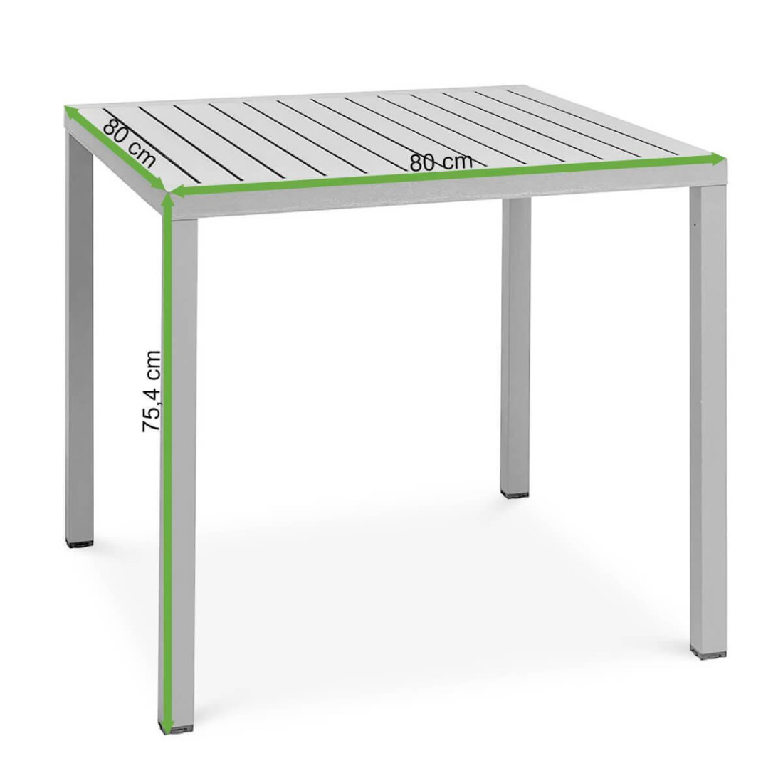 Rzut z wymiarami stolika ogrodowego Nardi CUBE 80