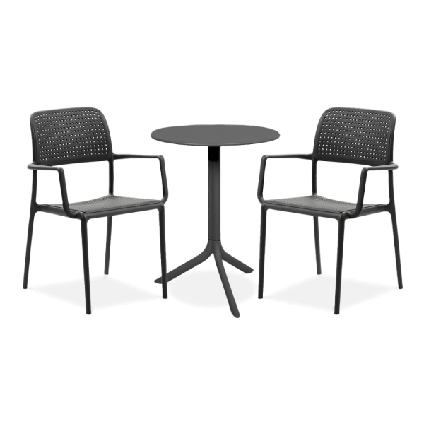 czarny zestaw dwóch krzeseł i stolika na taras 