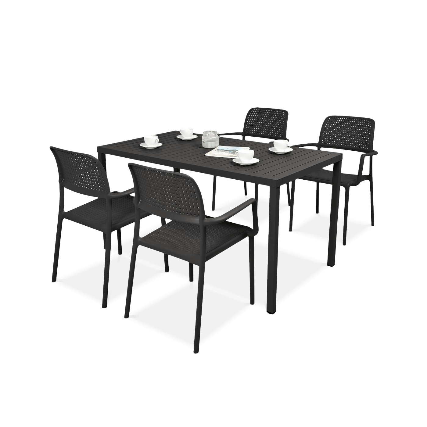 czarny komplet krzeseł i stołu do ogrodu